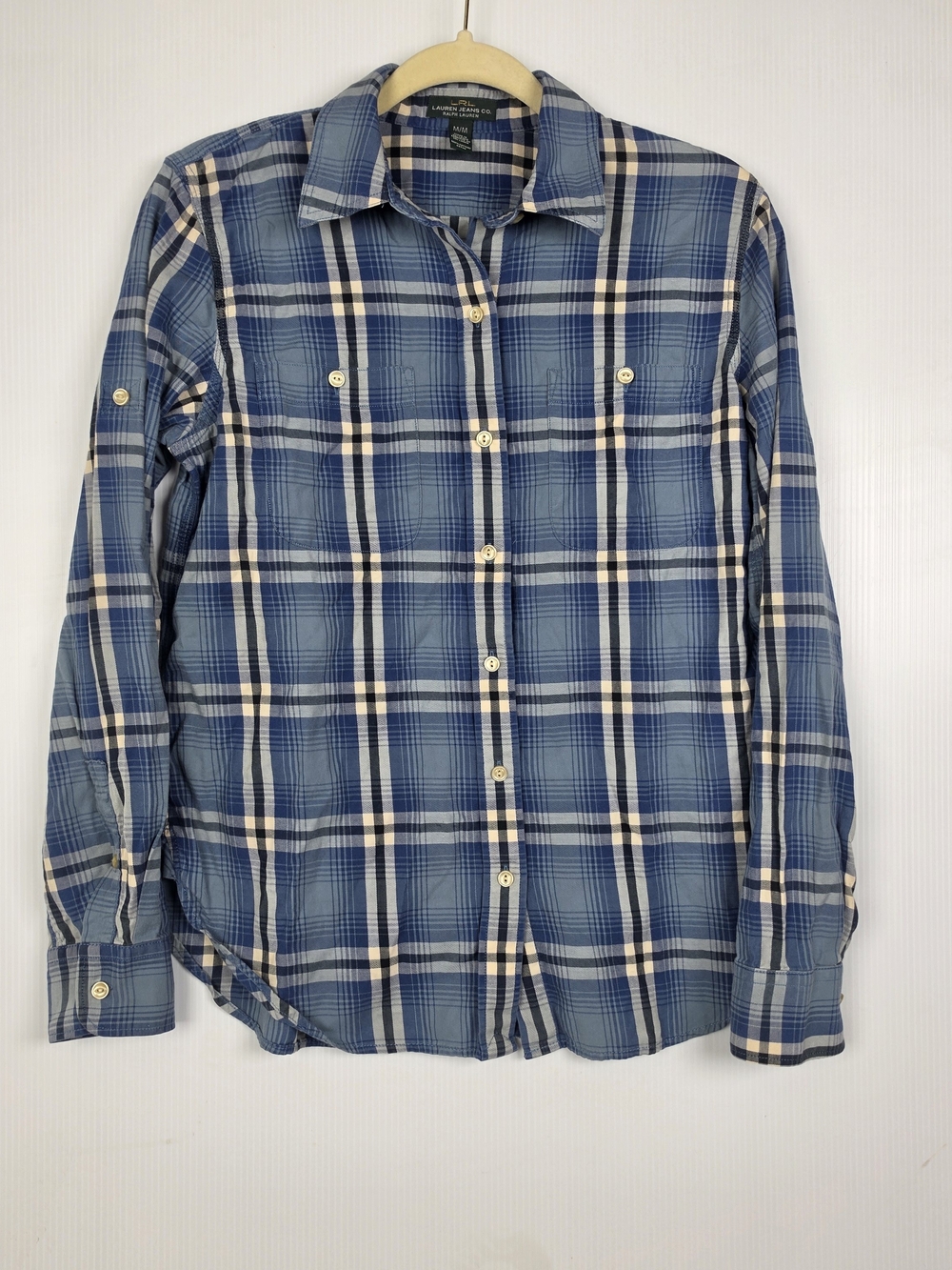 Ralph Lauren Blue and White Plaid Button-Down Shirt